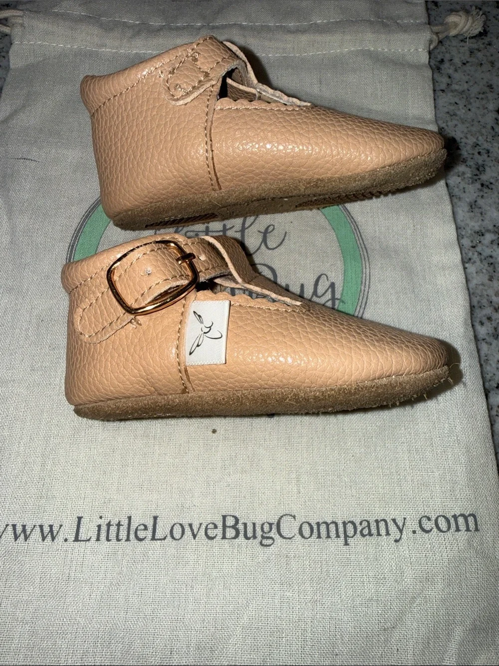 Little Love Bug Beige T-Bar Moccasin with Anti-Slip Sole